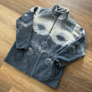 VTG Cabelas Women's Aztec Print Sherpa Fleece Full Zip Jacket Blue Size XL FAIR‎